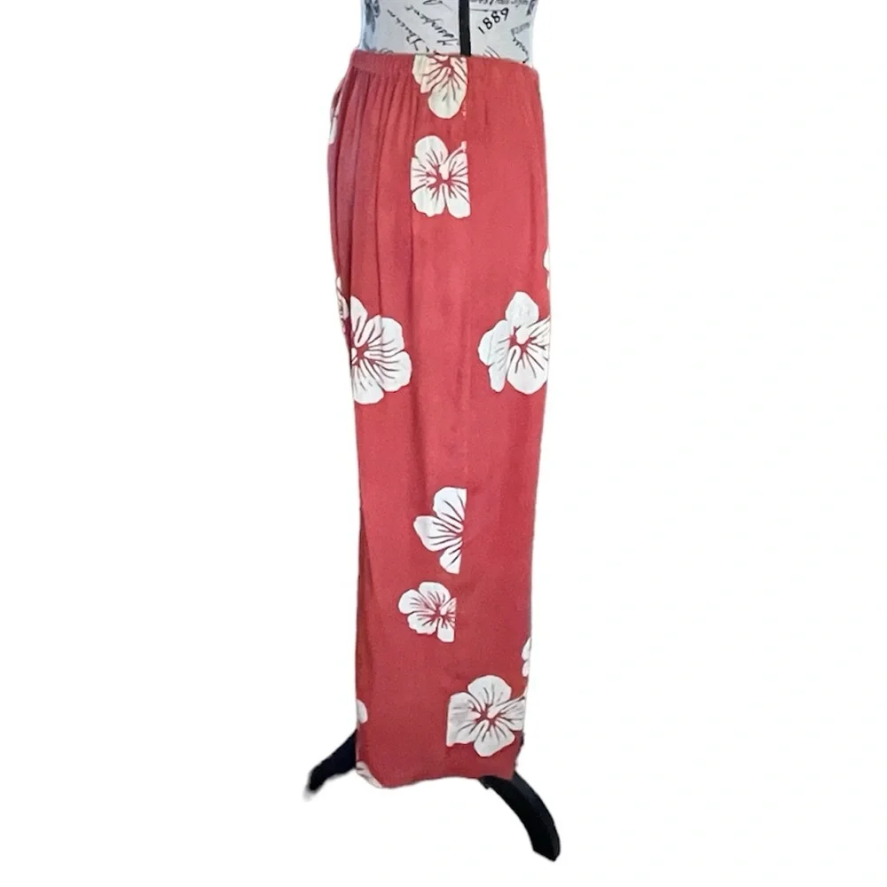 Sarong Coral Hawaiian Pant with Cream Hibiscus Flower Print 🌺 Plus Size 2X - Picture 2 of 6